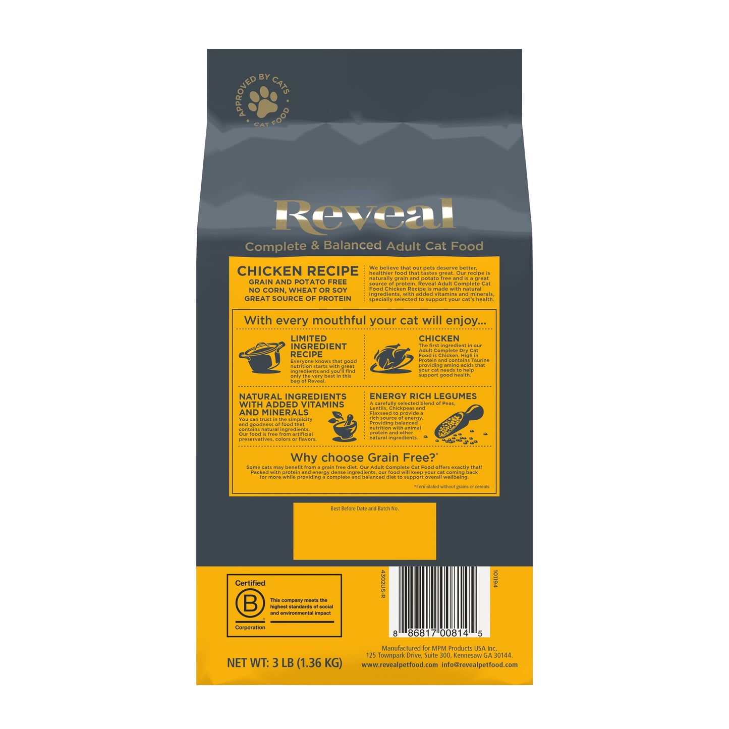 Reveal Pet Food, Natural Dry Cat Food, Chicken Recipe, 3lb Bag