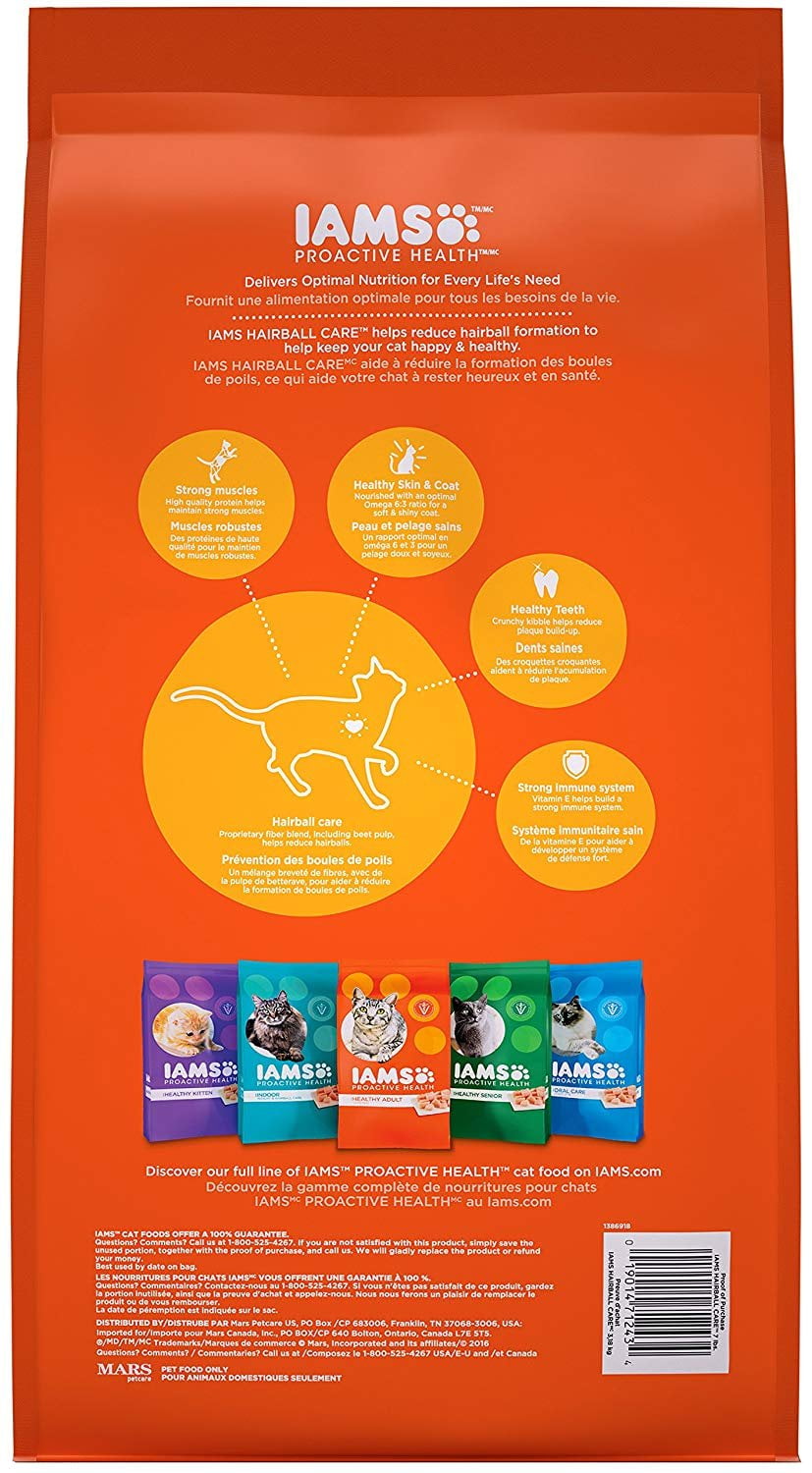 Iams Proactive Health Adult Hairball Care Dry Cat Food With Chicken And Salmon, 7 Lb. Bag