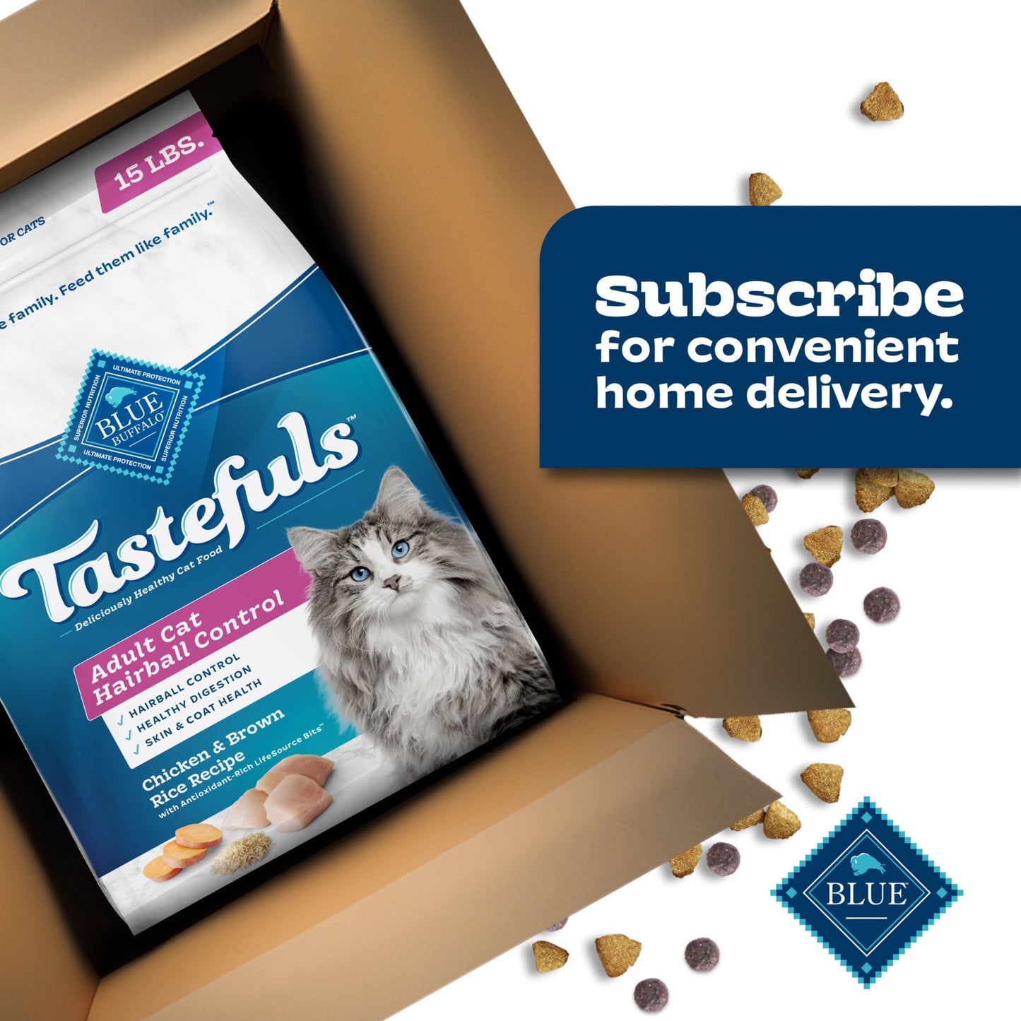 Blue Buffalo Tastefuls Dry Cat Food, Hairball Control, Chicken and Brown Rice, 15-lb. Bag