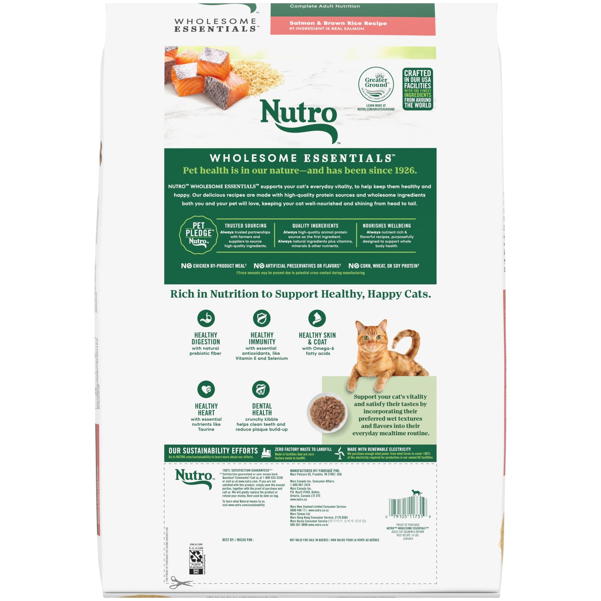 Nutro Wholesome Essentials Adult Dry Cat Food, Salmon & Brown Rice Recipe, 14 Lbs.