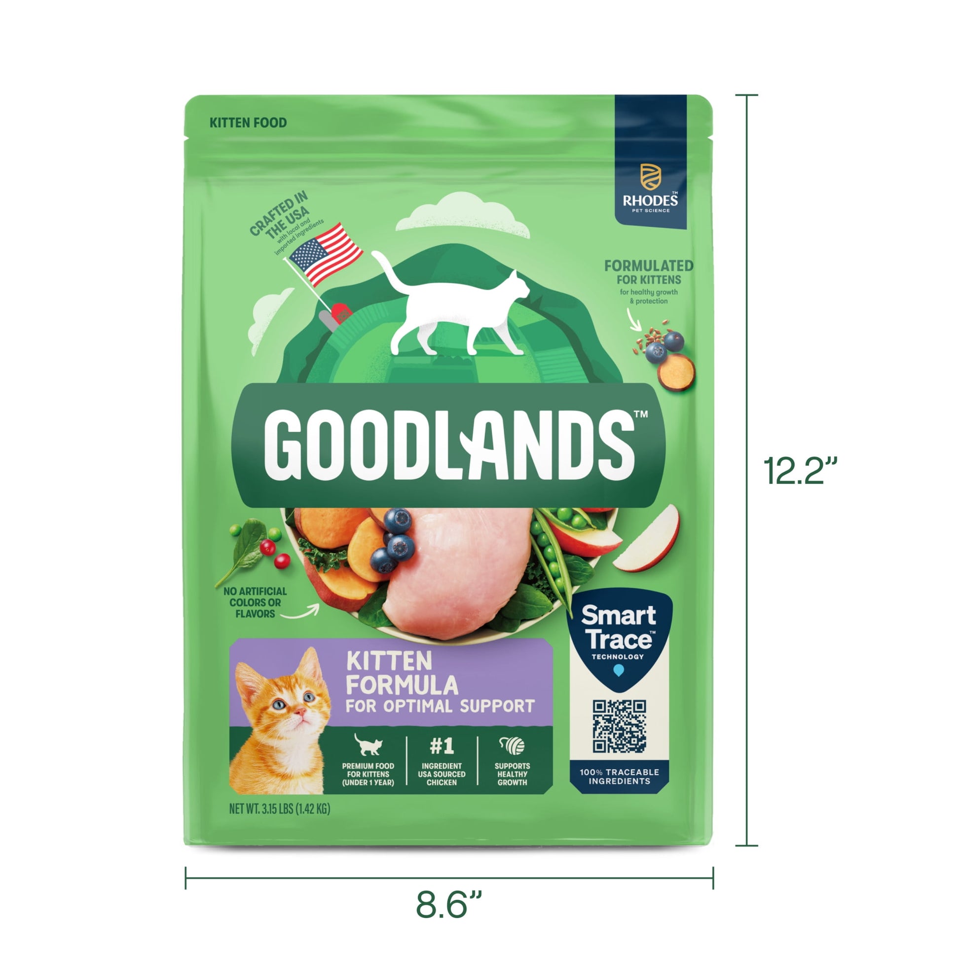 Goodlands Cage-Free Chicken Flavor, Dry Kitten Cat Food with Probiotics, 3.15 lb Bag