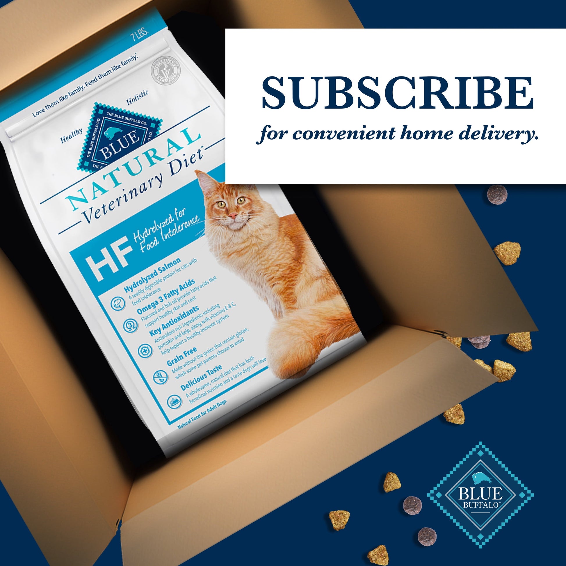 Blue Buffalo Natural Veterinary Diet HF Hydrolyzed Food Intolerance Dry Cat Food, Salmon, 7lb Bag