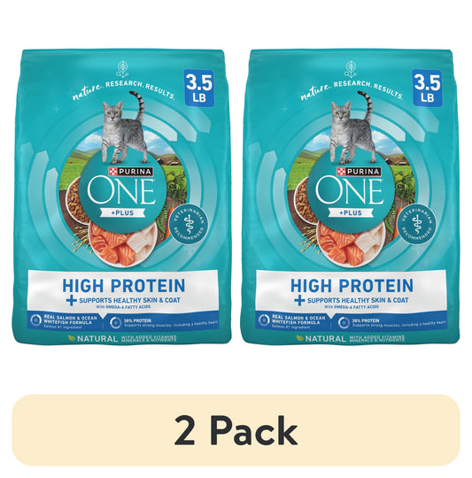 (2 pack) Purina ONE Plus Natural High Protein Dry Cat Food Salmon and Ocean Whitefish Skin and Coat Health Formula, 3.5 lb Bag