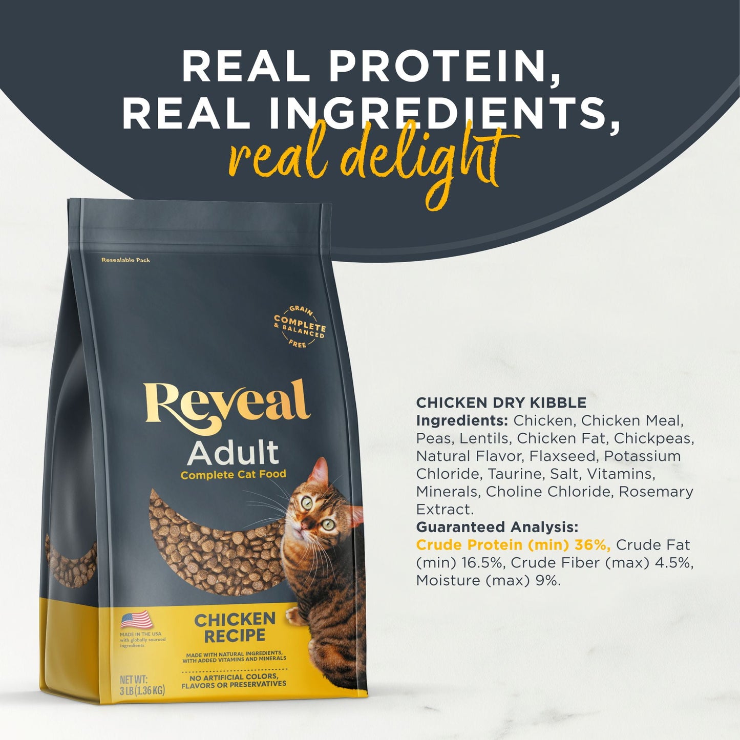 Reveal Pet Food, Natural Dry Cat Food, Chicken Recipe, 3lb Bag