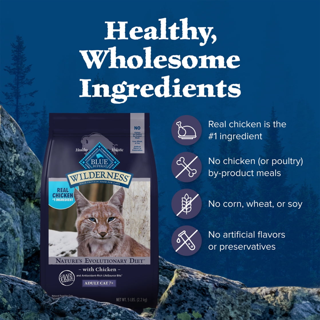 Blue Buffalo Wilderness Natural Mature Dry Cat Food, High-Protein, Chicken, 5-lb. Bag