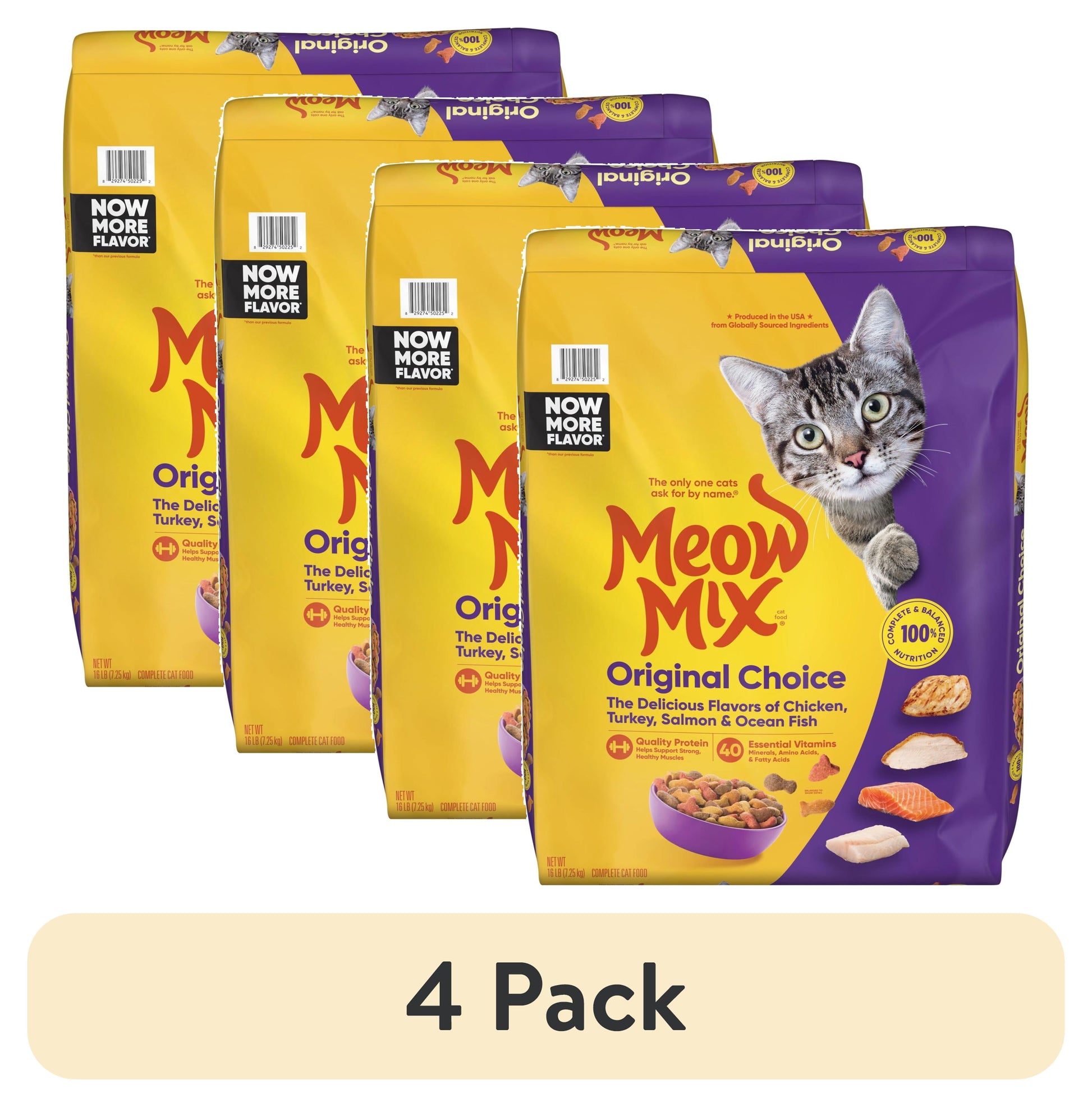 (4 pack) Meow Mix Original Choice Dry Cat Food, 16 lb. Bag
