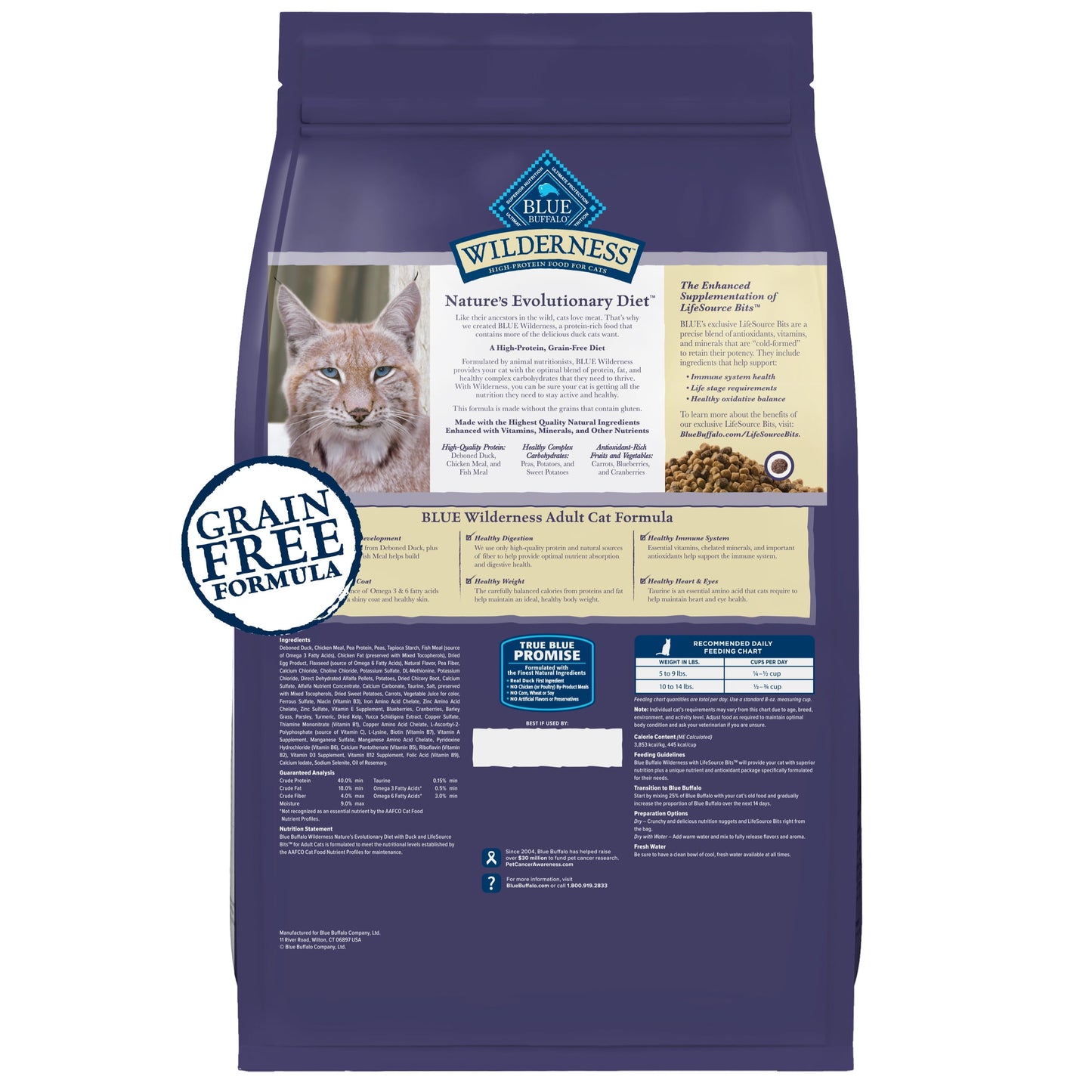 Blue Buffalo Wilderness Natural High-Protein, Grain-Free Dry Cat Food, Chicken, 4-lb Bag