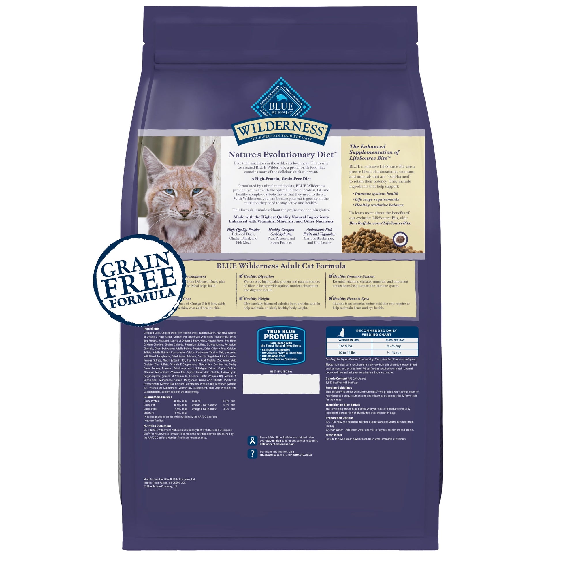 Blue Buffalo Wilderness Natural High-Protein, Grain-Free Dry Cat Food, Chicken, 4-lb Bag