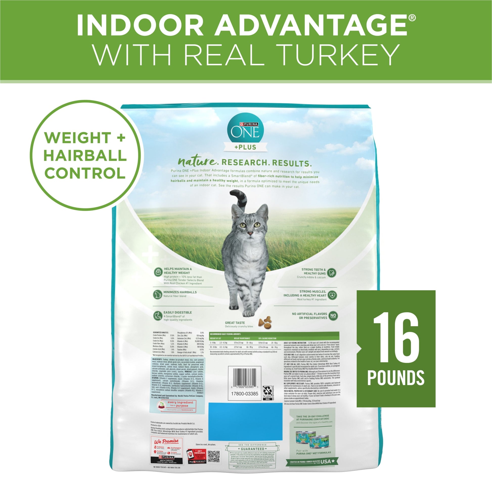 Purina ONE Plus, Indoor Advantage, Dry Cat Food, Turkey, 16 lb Bag
