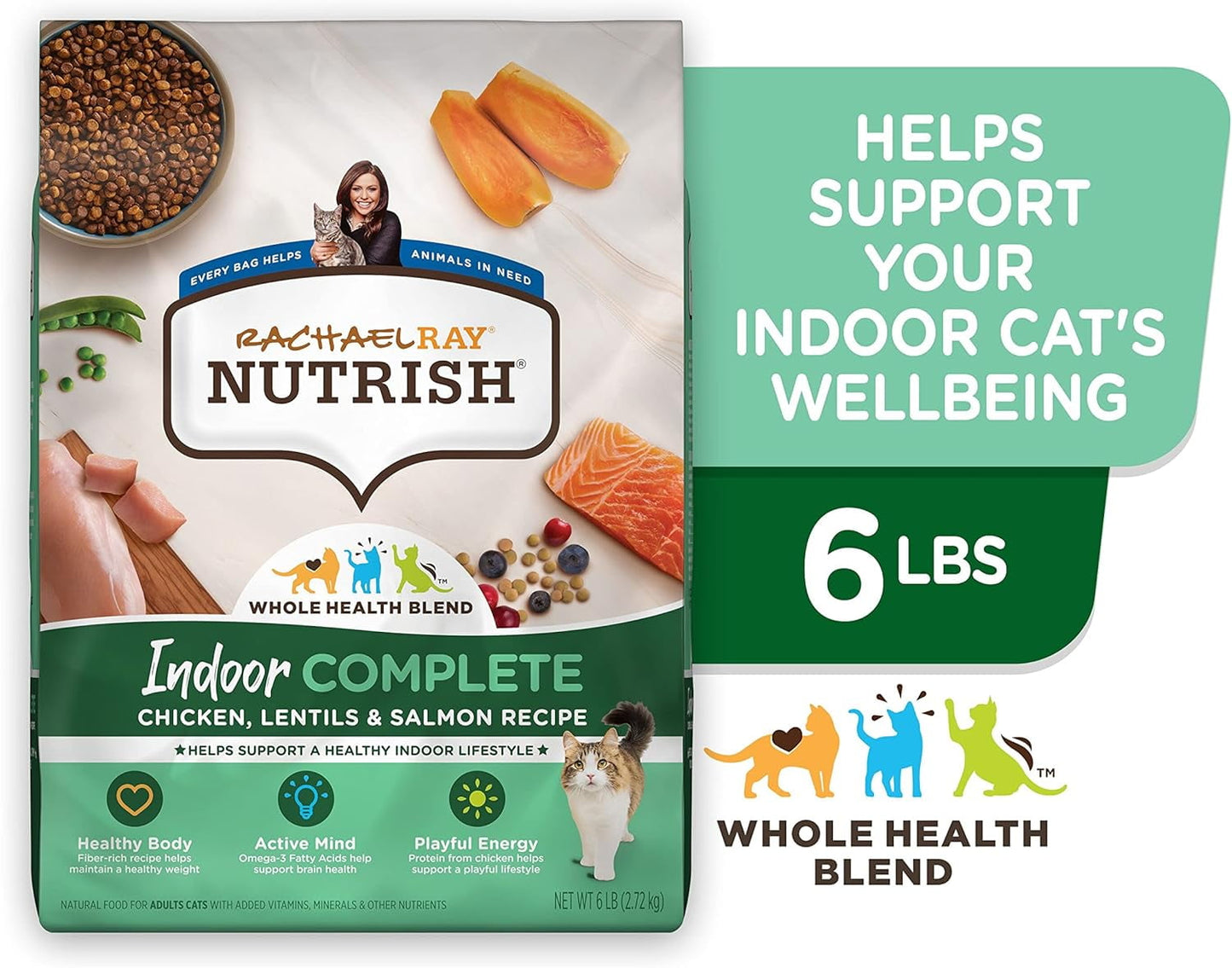 Rachael Ray Nutrish 6 lb Chicken With Lentils and Salmon Recipe Indoor Complete Natural Premium Dry Cat Food