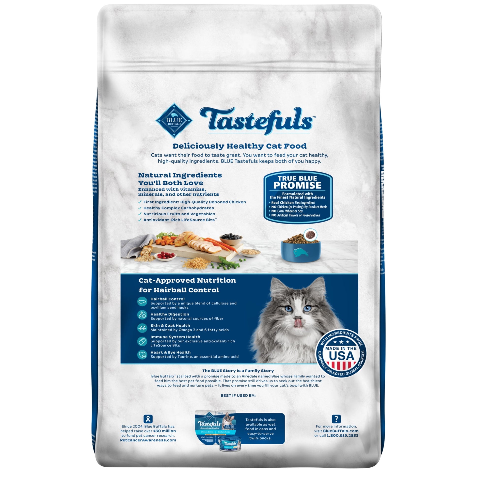 Blue Buffalo Tastefuls Dry Cat Food, Hairball Control, Chicken and Brown Rice, 15-lb. Bag