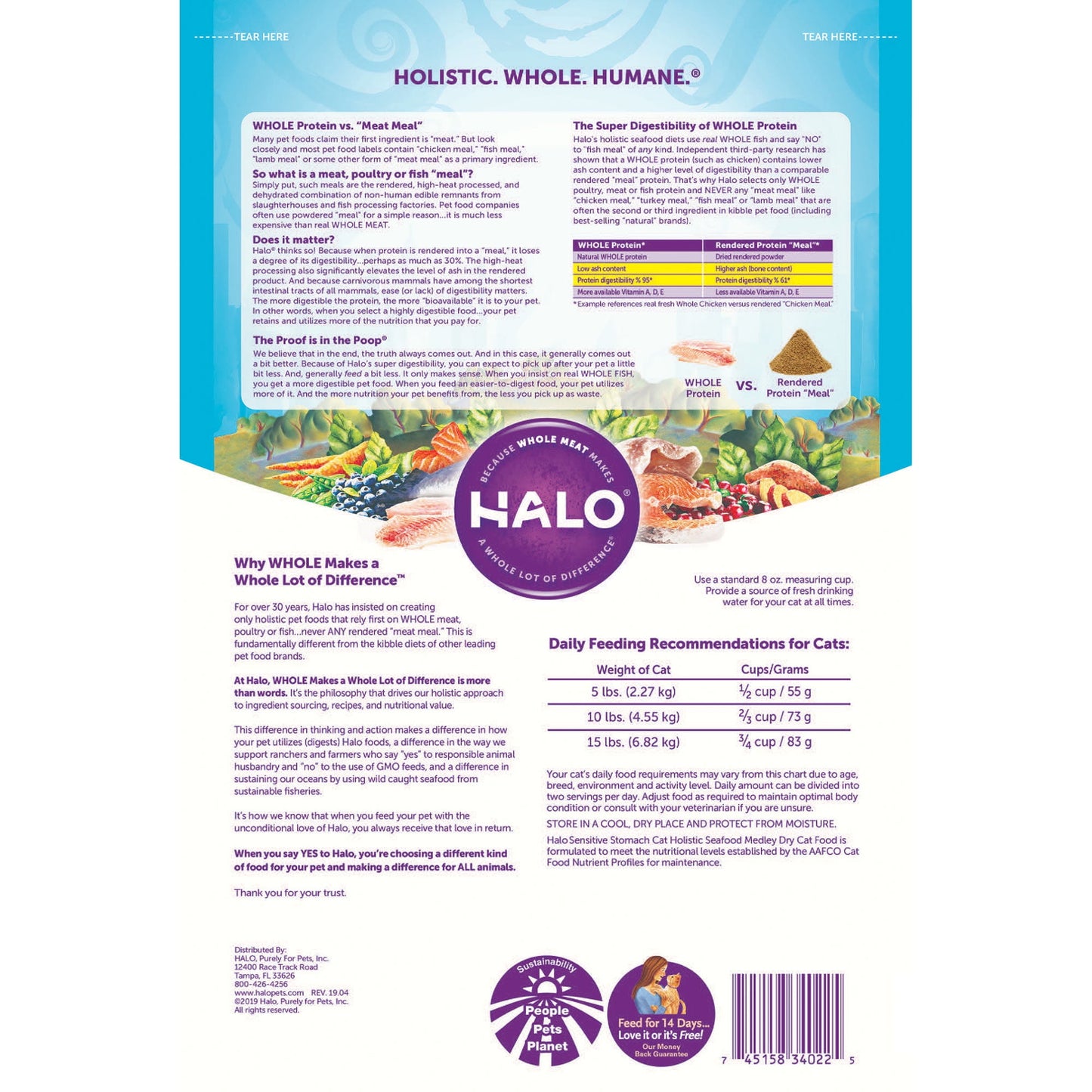 Halo Natural Dry Cat Food, Sensitive Stomach Seafood Medley, 3-Pound Bag