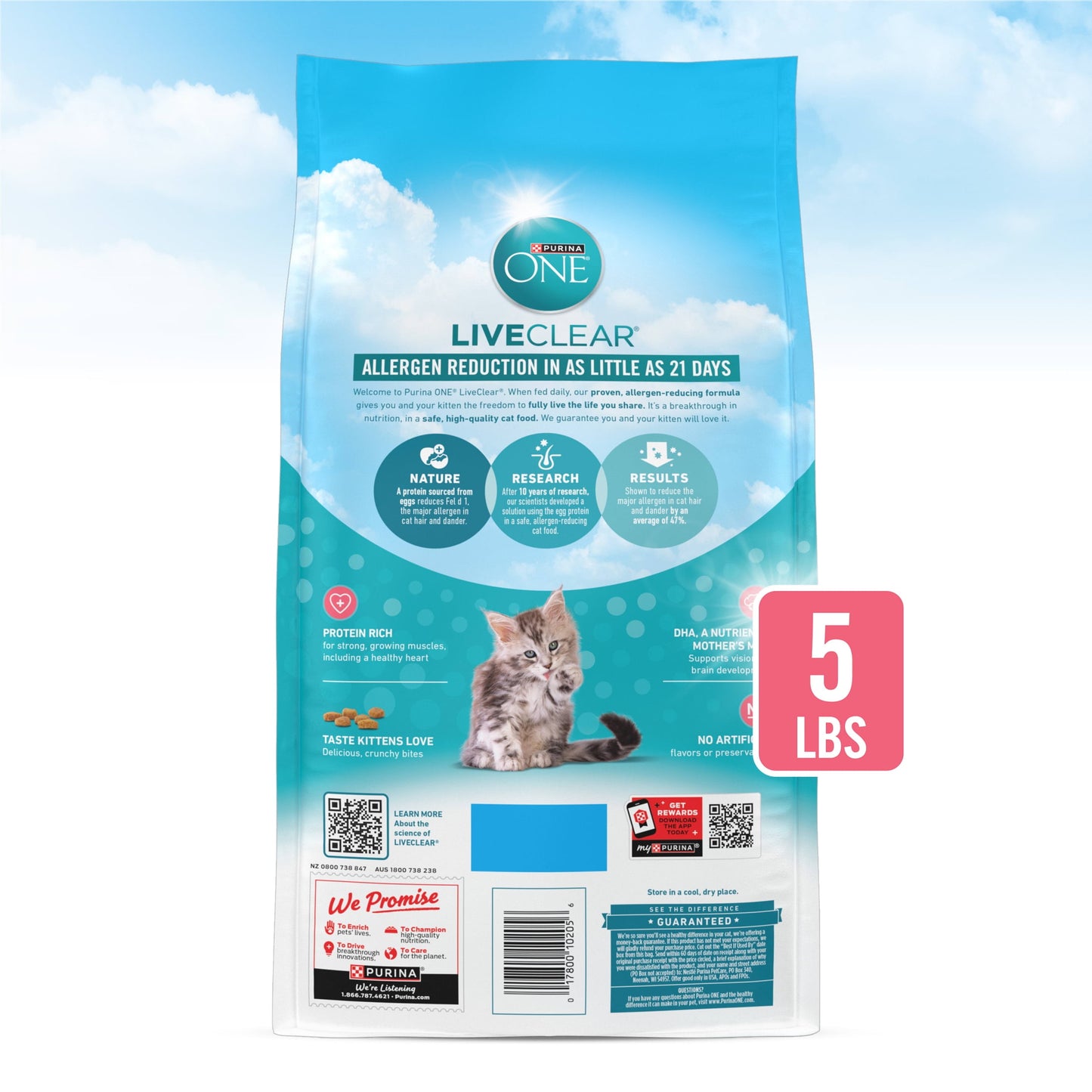 Purine ONE LiveClear Allergen-Reducing Dry Kitten Food Formula with Real Chicken as the Number One Ingredient, 5 lb. Bag