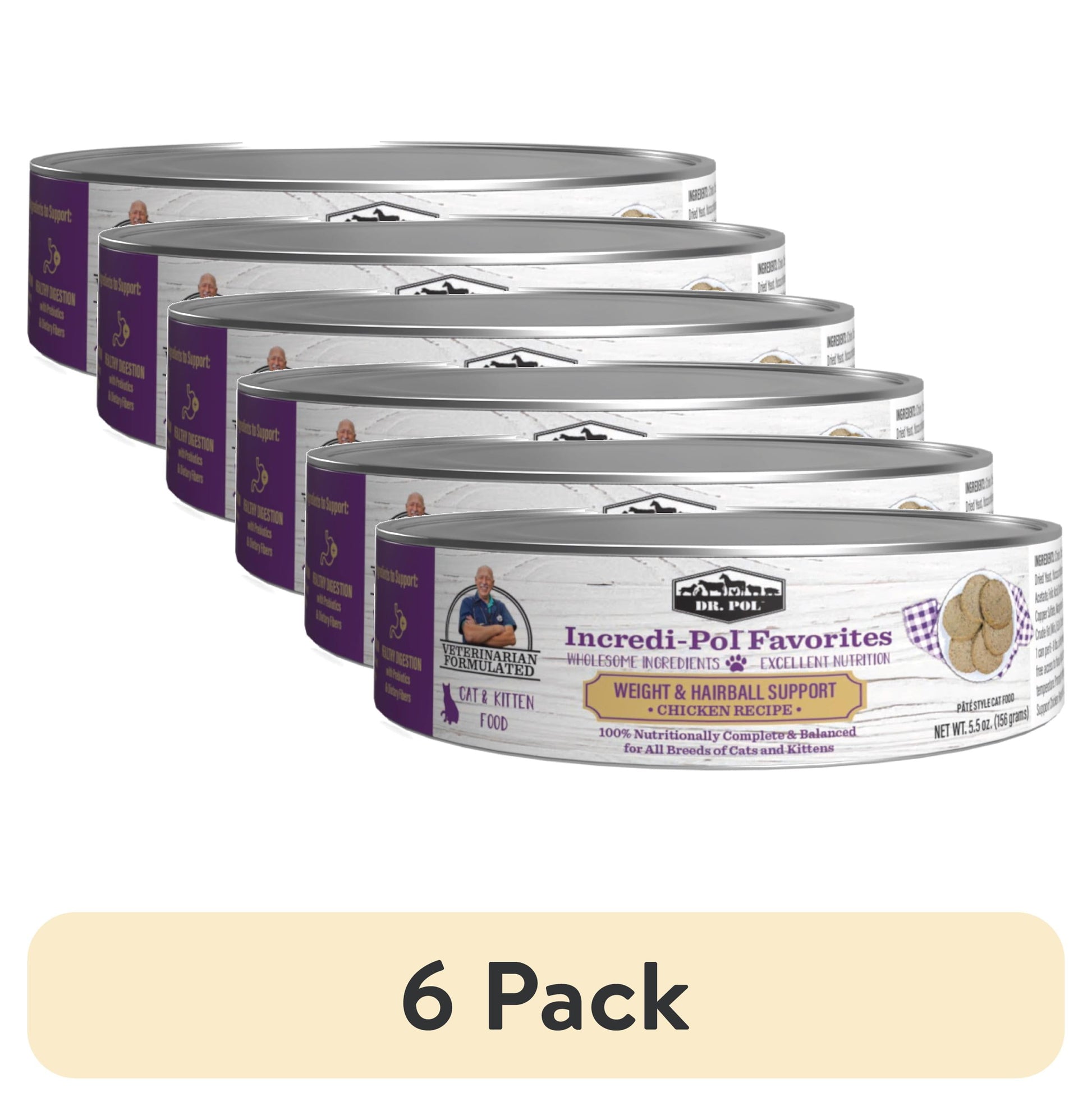 (6 pack) Dr. Pol Incredi-Pol Favorites Chicken Weight and Hairball Support Canned Cat Food, 5.5oz.