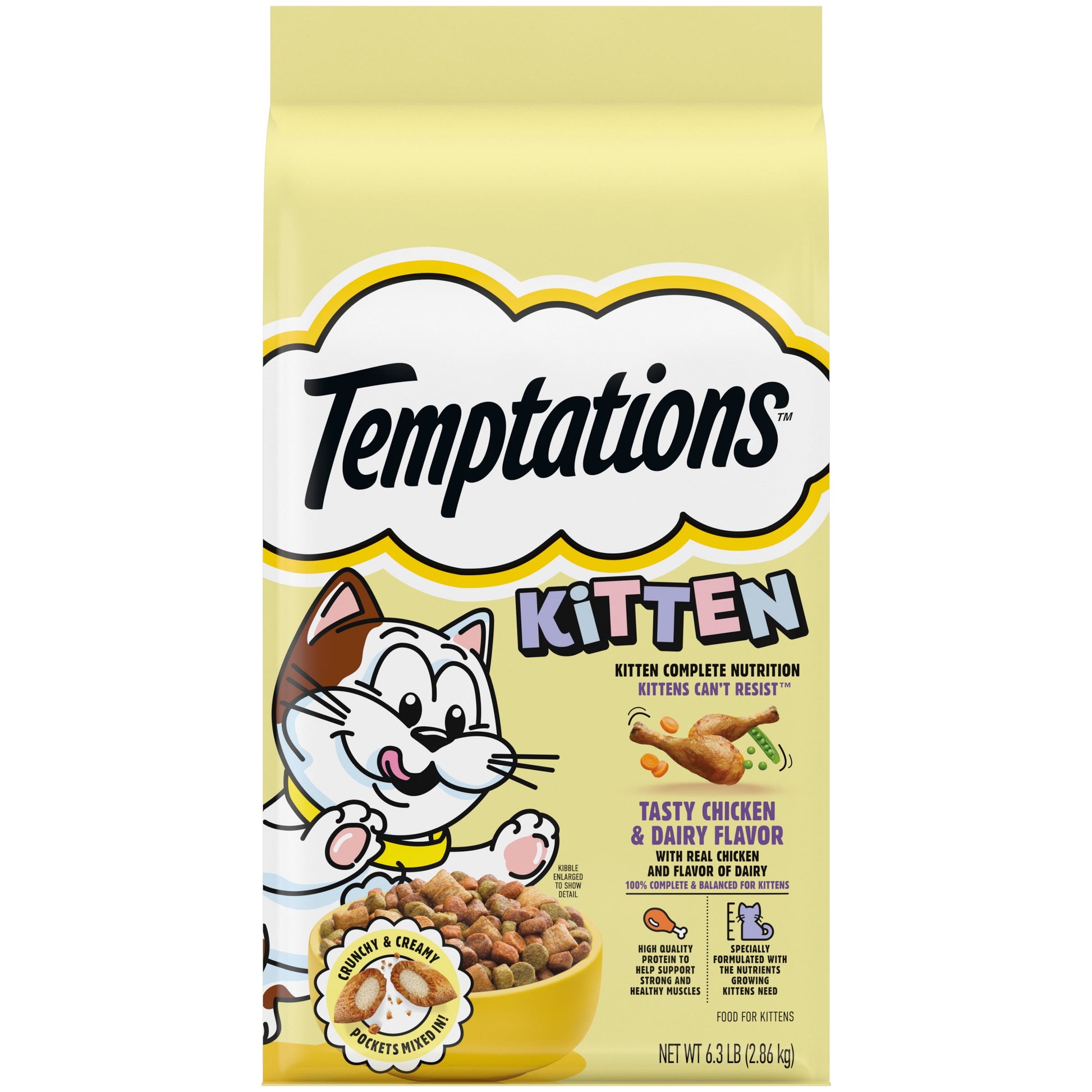 Temptations Tasty Chicken & Dairy Flavor Dry Kitten Food, 6.3 Lb Bag