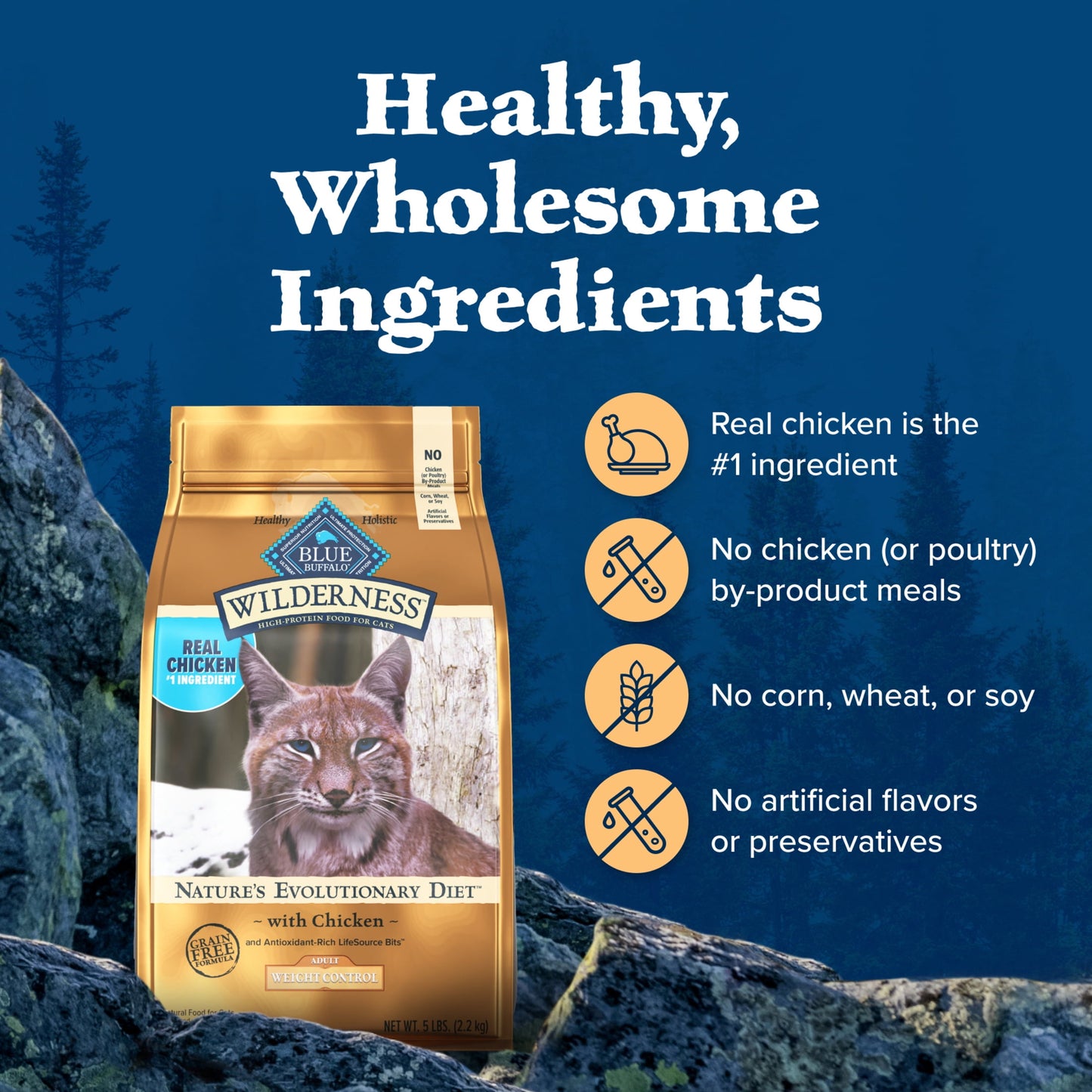 Blue Buffalo Wilderness Natural Weight Control Dry Cat Food, High-Protein, Chicken, 5 lbs.