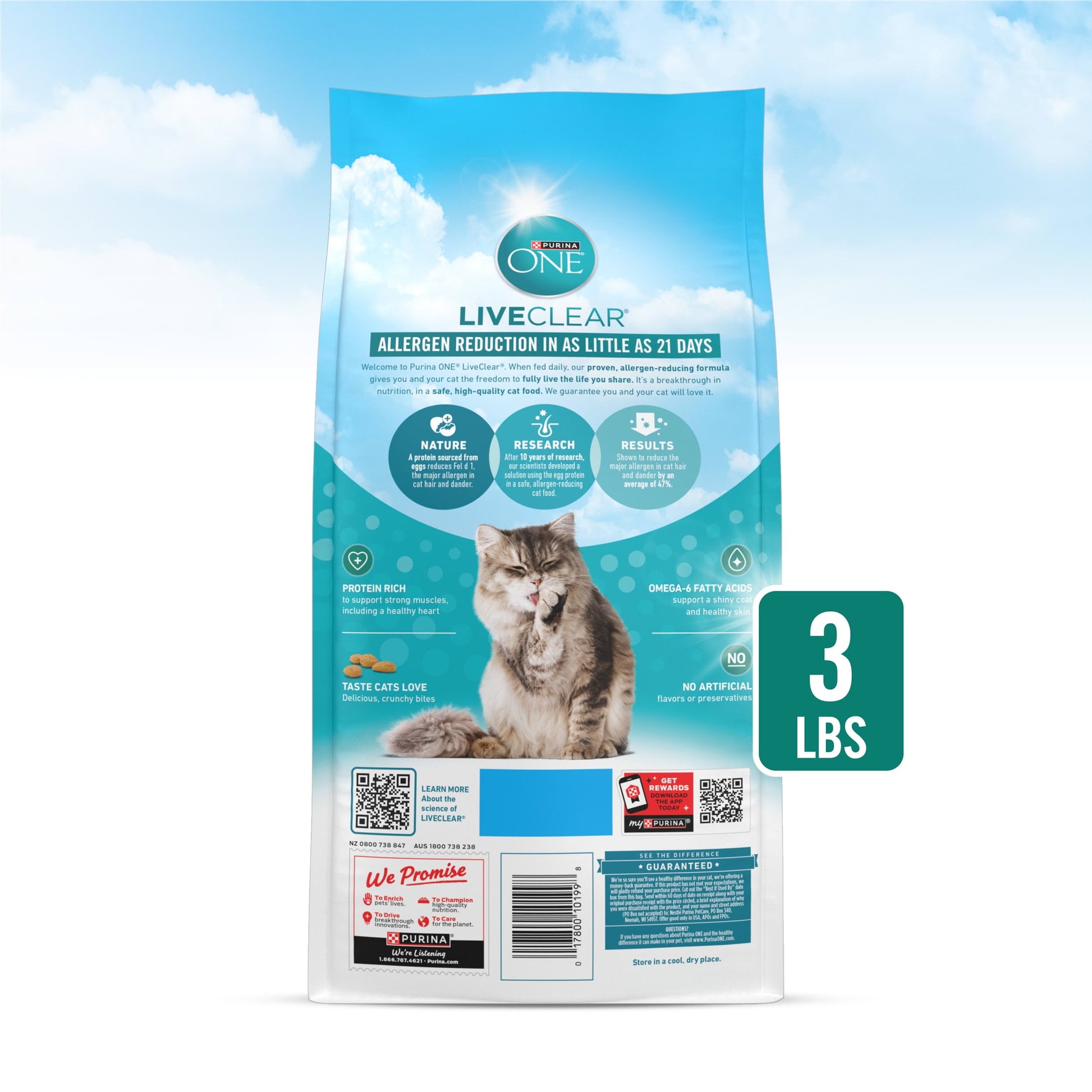 Purina ONE LiveClear Allergen-Reducing Dry Cat Food Formula with Real Chicken as the Number One Ingredient, 3 lb. Bag