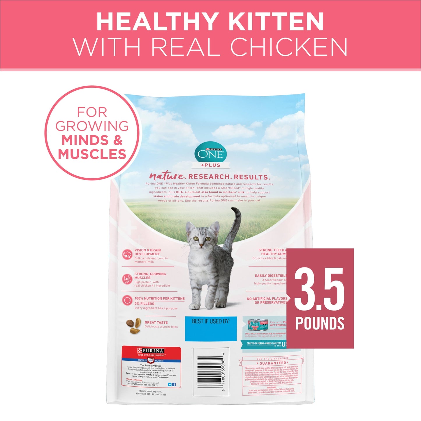 Purina ONE Plus, Healthy Kitten Formula, Dry Kitten Food, Chicken, 3.5 lb Bag