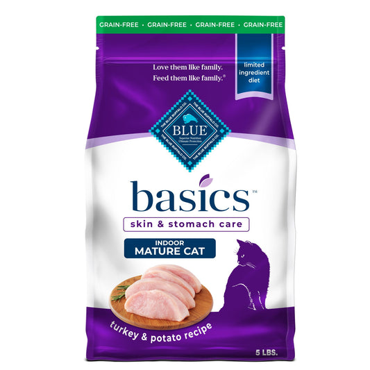 Blue Buffalo Basics Mature Cat Skin & Stomach Care Dry Cat Food, Turkey & Potato, 5 lbs.