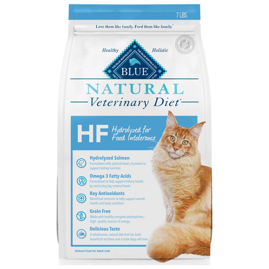 Blue Buffalo Natural Veterinary Diet HF Hydrolyzed Food Intolerance Dry Cat Food, Salmon, 7lb Bag