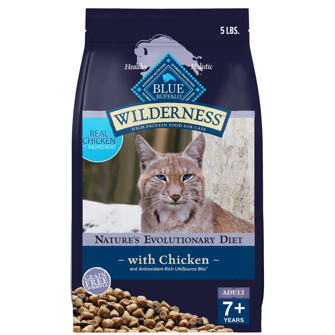 Blue Buffalo Wilderness Natural Mature Dry Cat Food, High-Protein, Chicken, 5-lb. Bag