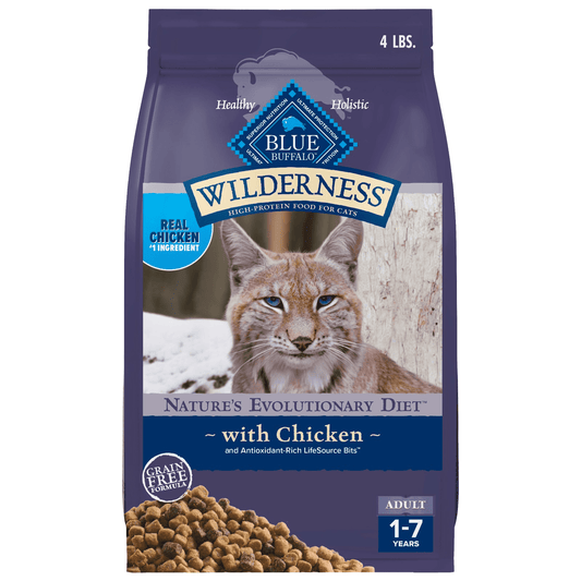 Blue Buffalo Wilderness Natural High-Protein, Grain-Free Dry Cat Food, Chicken, 4-lb Bag