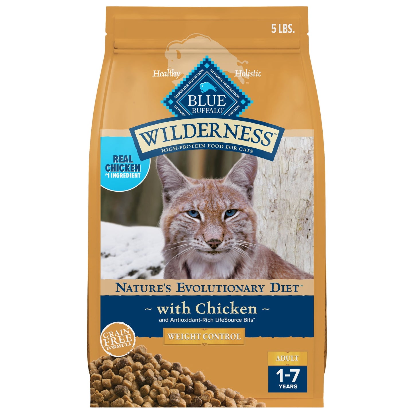 Blue Buffalo Wilderness Natural Weight Control Dry Cat Food, High-Protein, Chicken, 5 lbs.