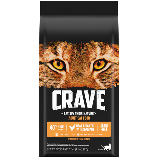 Crave Grain Free Adult High Protein Natural Dry Cat Food With Protein From Chicken, 2 Lb. Bag