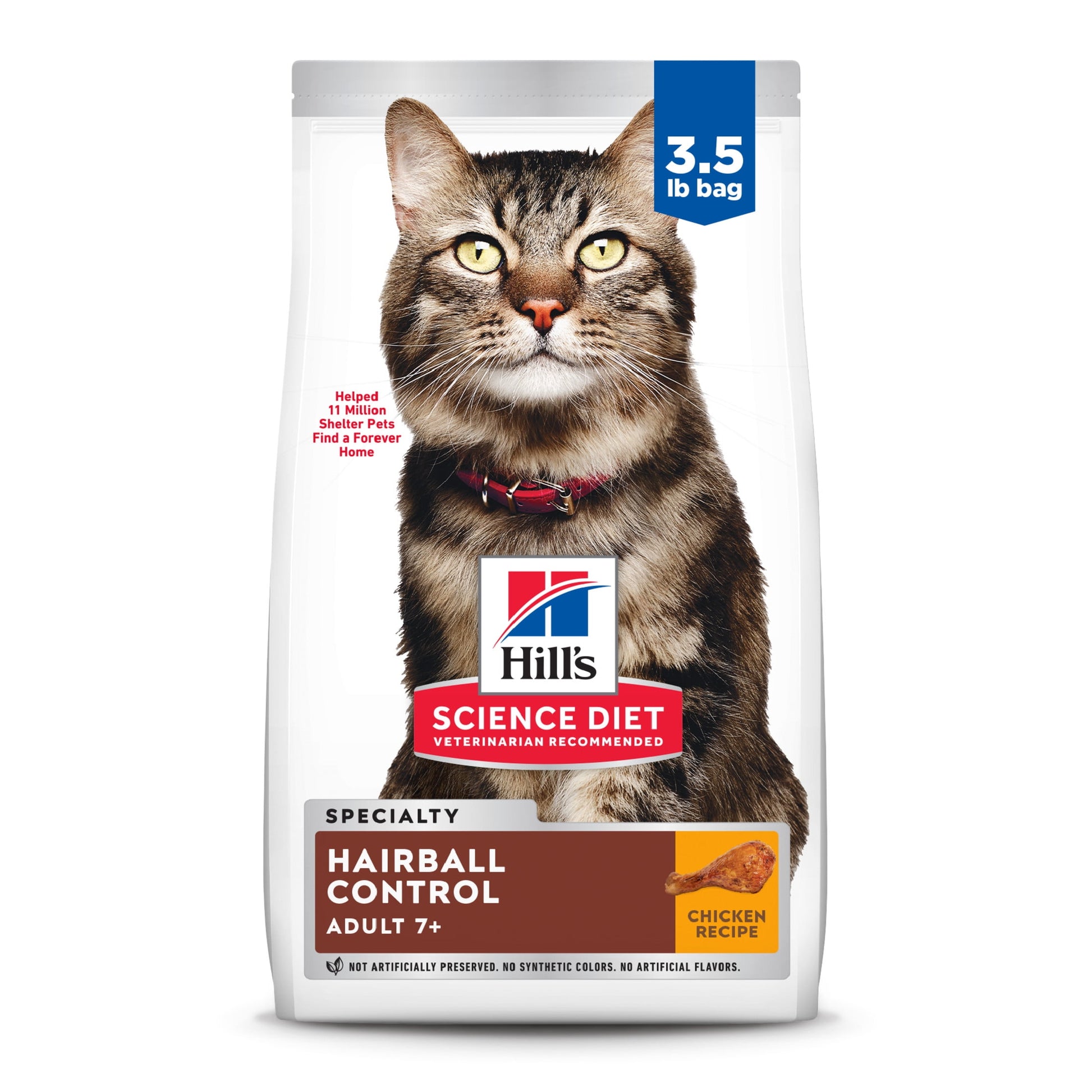 Hill's Science Diet Hairball Control Chicken Dry Cat Food for 7+ Senior Cats, 3.5lb Bag