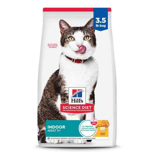 Hill's Science Diet Indoor Chicken Dry Cat Food for 11+ Senior Cats, 3.5lb Bag