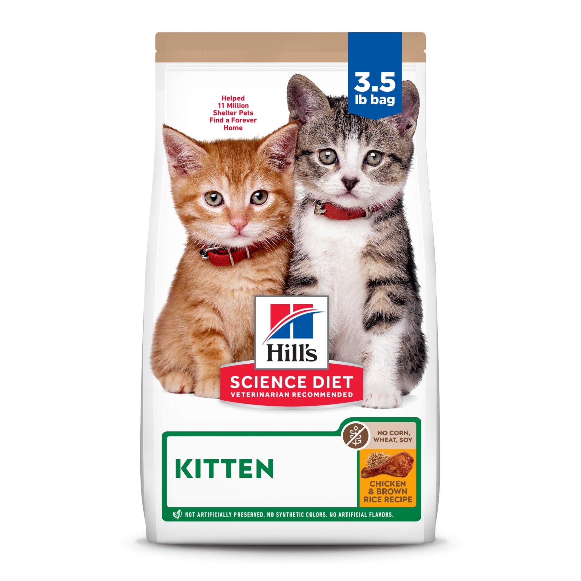 Hill's Science Diet No Corn, Wheat, Soy Chicken & Brown Rice Dry Cat Food for Kittens, 3.5lb Bag