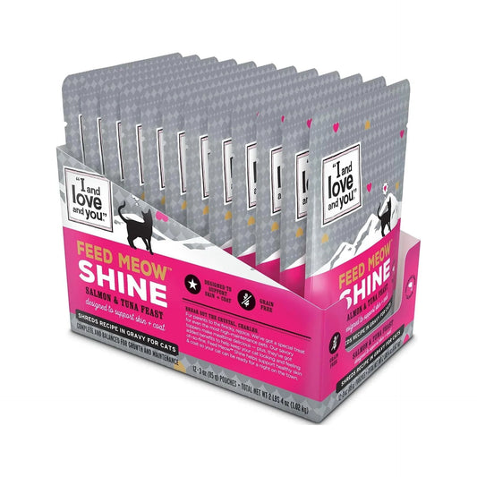 "I and love and you" Feed Meow Wet Cat Food, Shine Formula with Salmon and Tuna, 3oz Pouches, 12 count