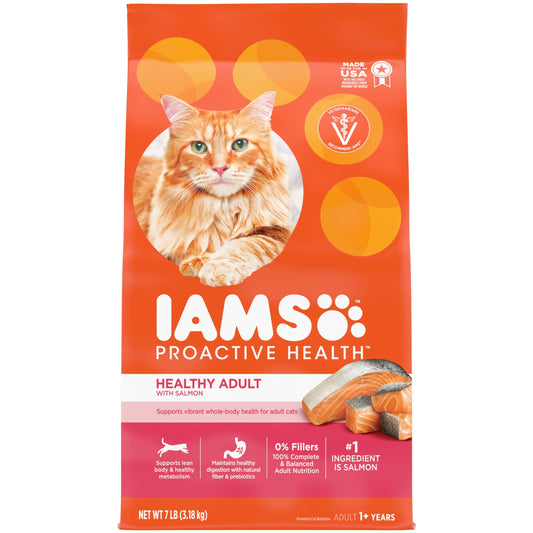 Iams Proactive Health Salmon Flavor Dry Cat Food For Adult Cats, 7 Lb Bag