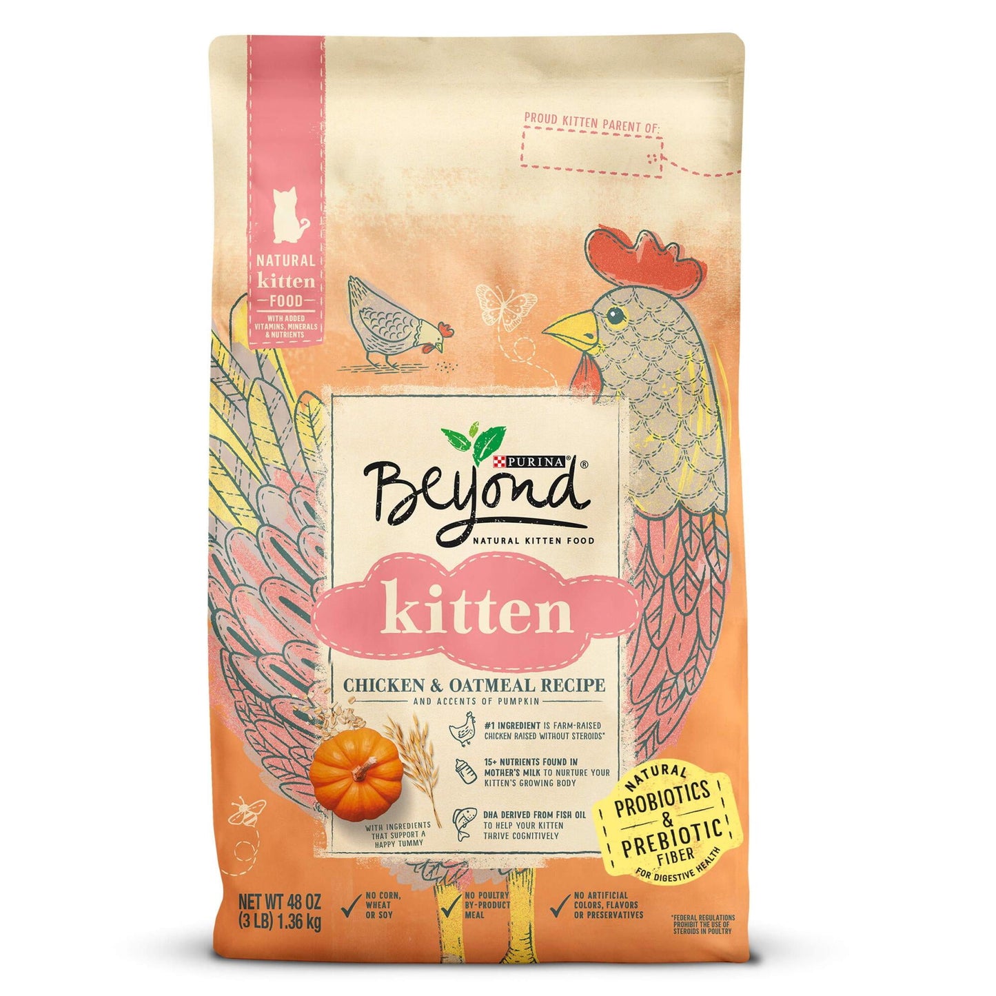 Purina Beyond Chicken & Oatmeal Recipe Dry Kitten Food, 3-lb Bag (Pack of 3)