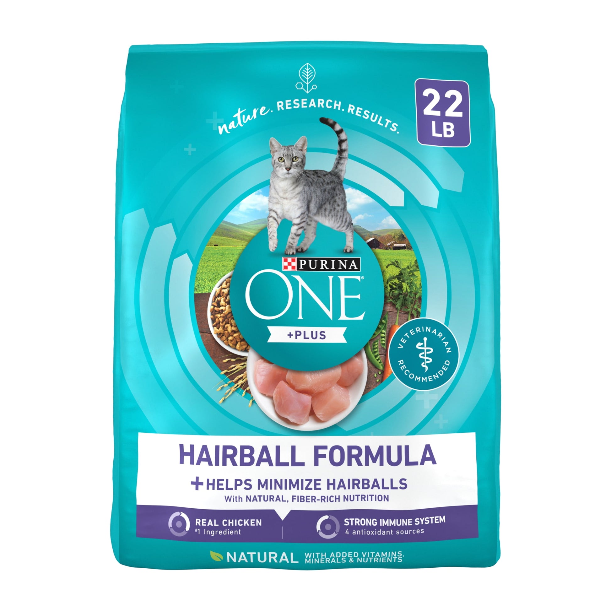 Purina ONE Plus Dry Cat Food Hairball Formula, Natural Chicken, 22 lb Bag