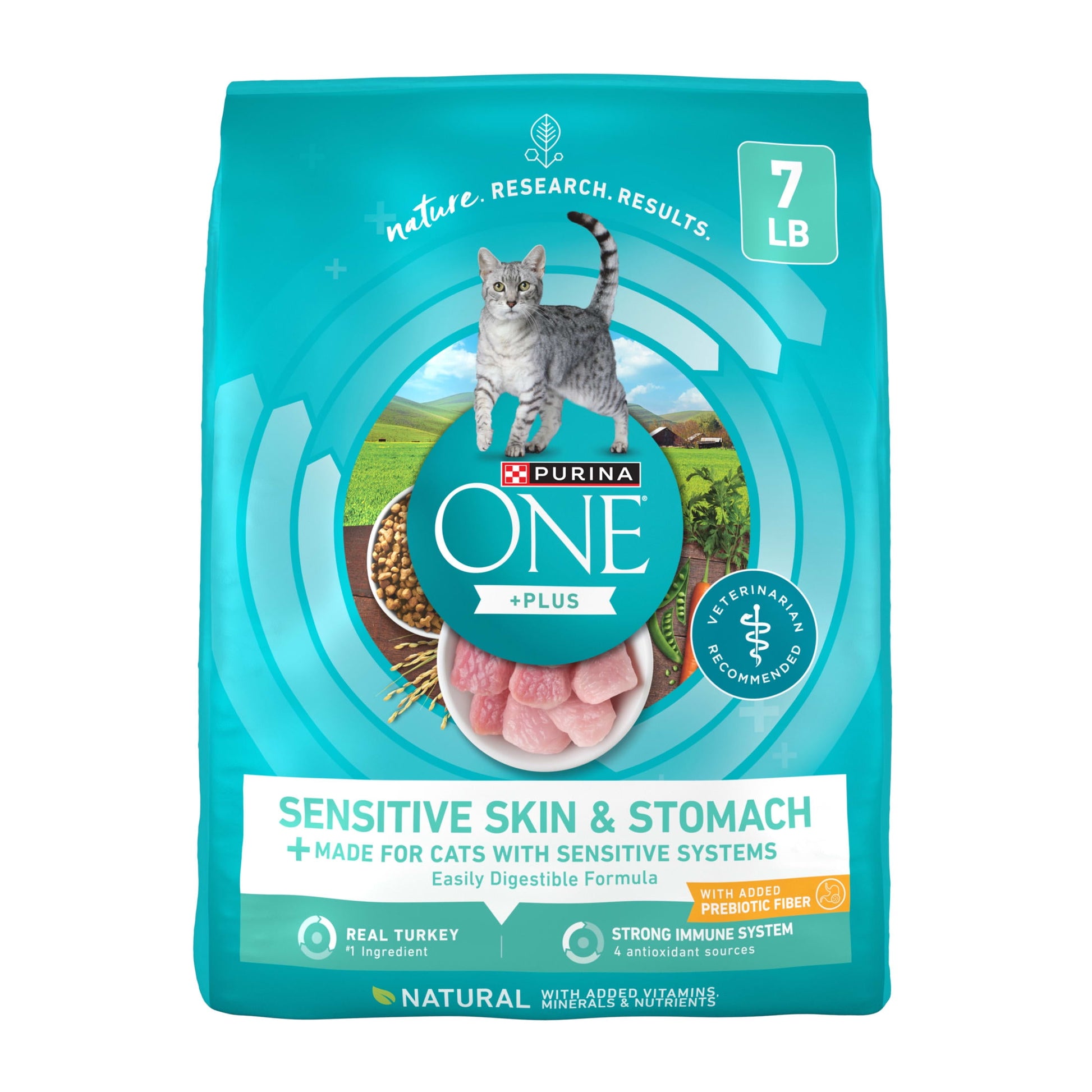 Purina ONE Plus, Sensitive Skin & Stomach, Dry Cat Food, Turkey, 7 lb Bag