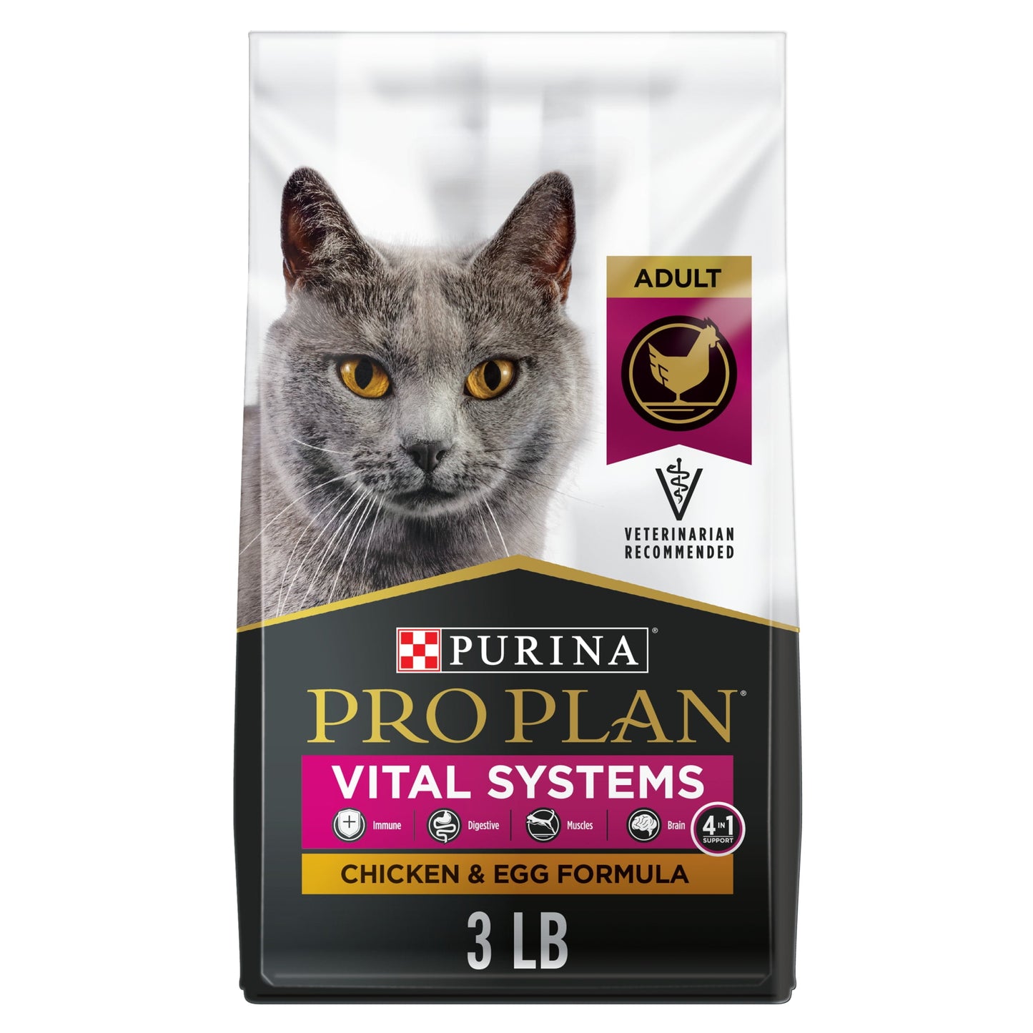 Purina Pro Plan Vital Systems Dry Cat Food, Chicken & Egg, 3 lb Bag