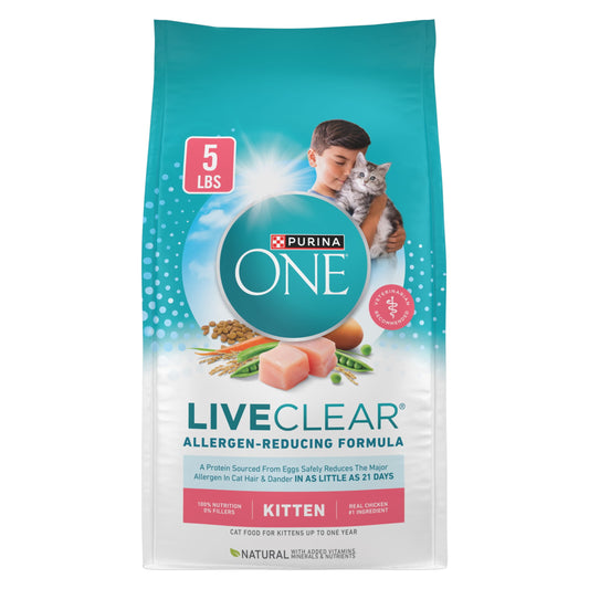 Purine ONE LiveClear Allergen-Reducing Dry Kitten Food Formula with Real Chicken as the Number One Ingredient, 5 lb. Bag