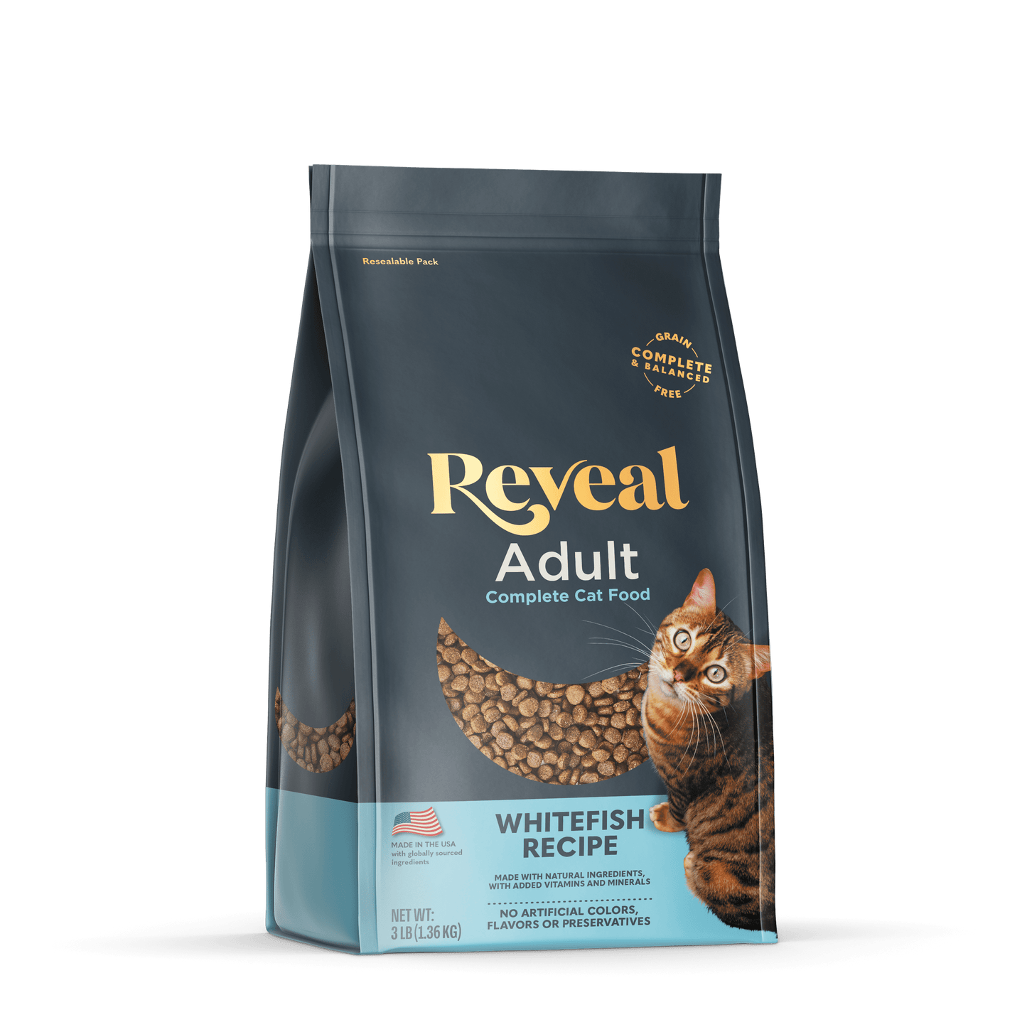 Reveal Pet Food Natural Dry Cat Food, Complete & Balanced Grain Free, Whitefish Flavor, 3lb Bag