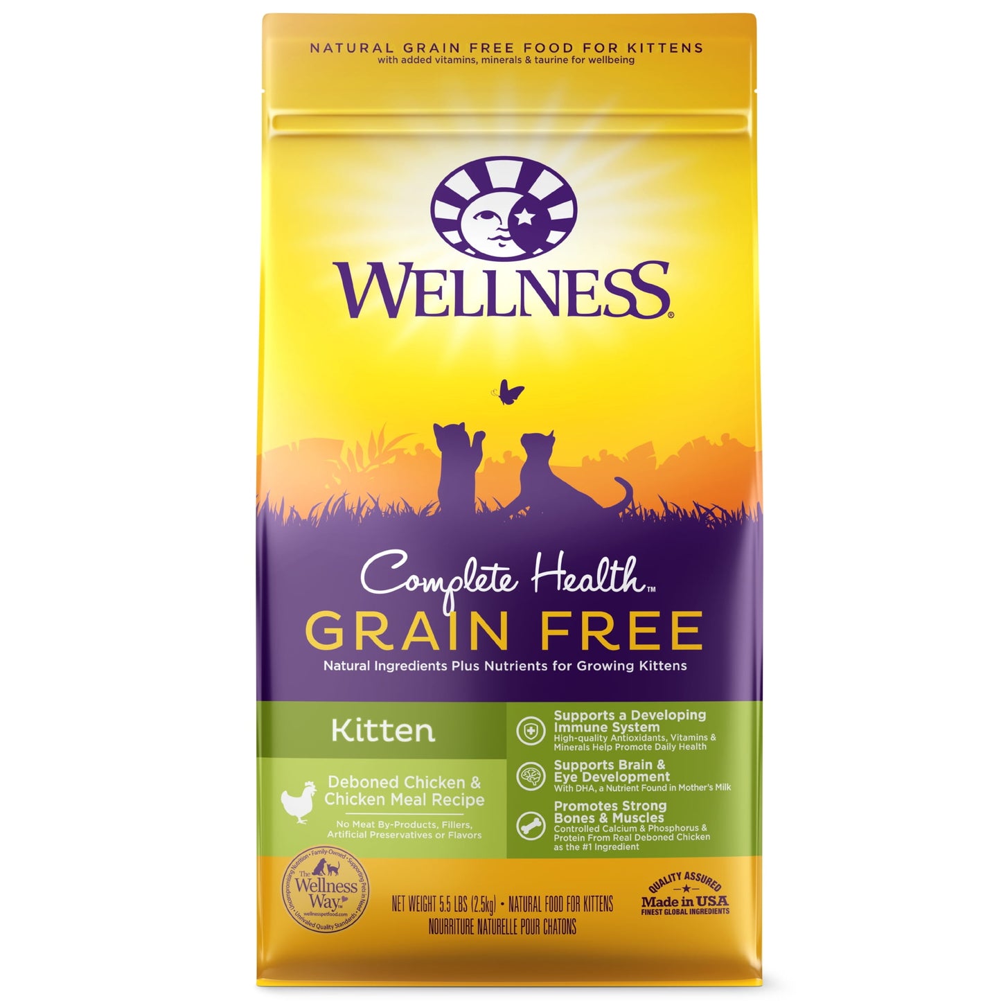 Wellness Complete Health Natural Grain Free Dry Kitten Food, Chicken & Chicken Recipe, 5.5-Pound Bag