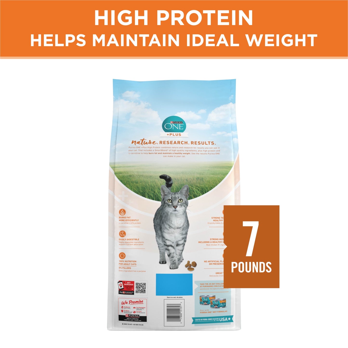 Purina ONE, Healthy Weight Plus Ideal Weight With Chicken Dry Cat Food High Protein, Weight Control Formula, 7 lb Bag