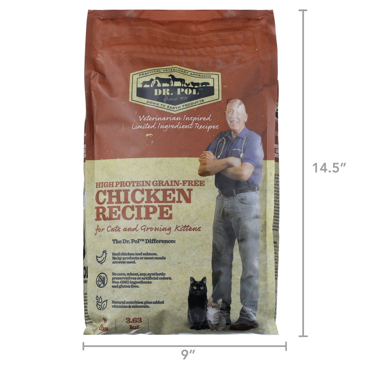 Dr. Pol High Protein Limited Ingredient Chicken Recipe Dry Cat Food for All Breeds, Ages and Sizes of Cats and Growing Kittens, 8 lb. Bag
