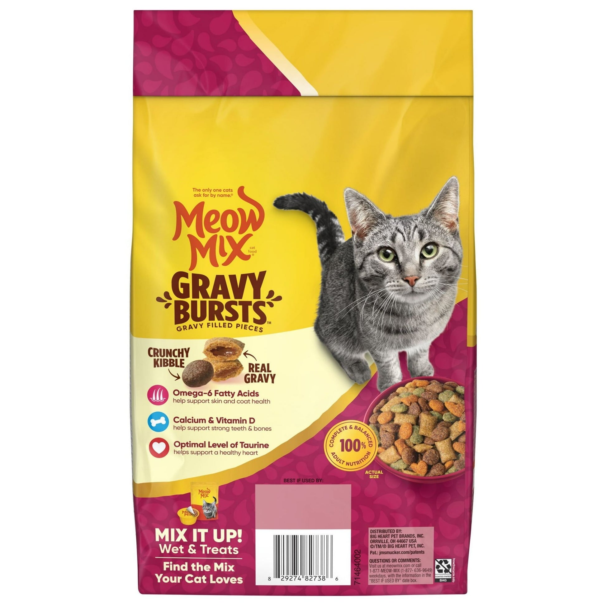 Meow Mix Gravy Bursts, Savory Chicken Flavor Mix, Gravy Filled Dry Cat Food, 3 lb. Bag,pack of 1.