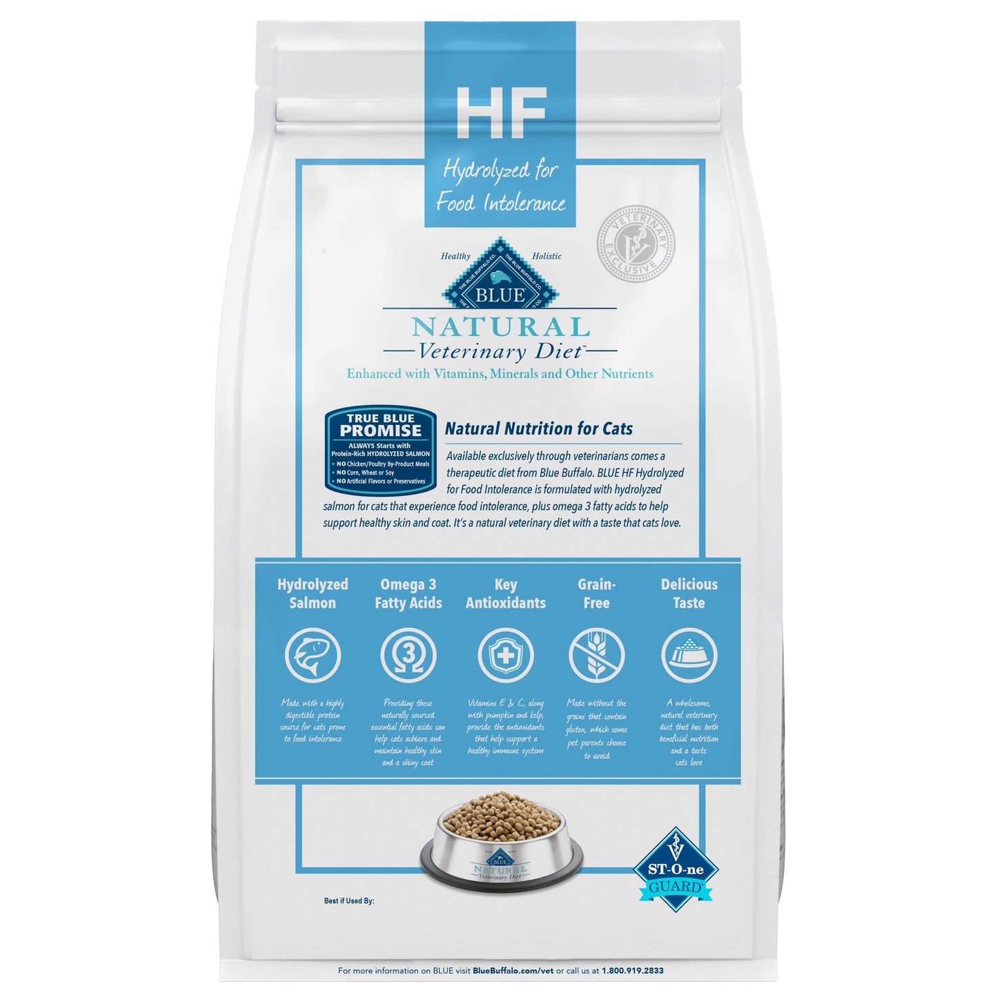 Blue Buffalo Natural Veterinary Diet HF Hydrolyzed Food Intolerance Dry Cat Food, Salmon, 7lb Bag