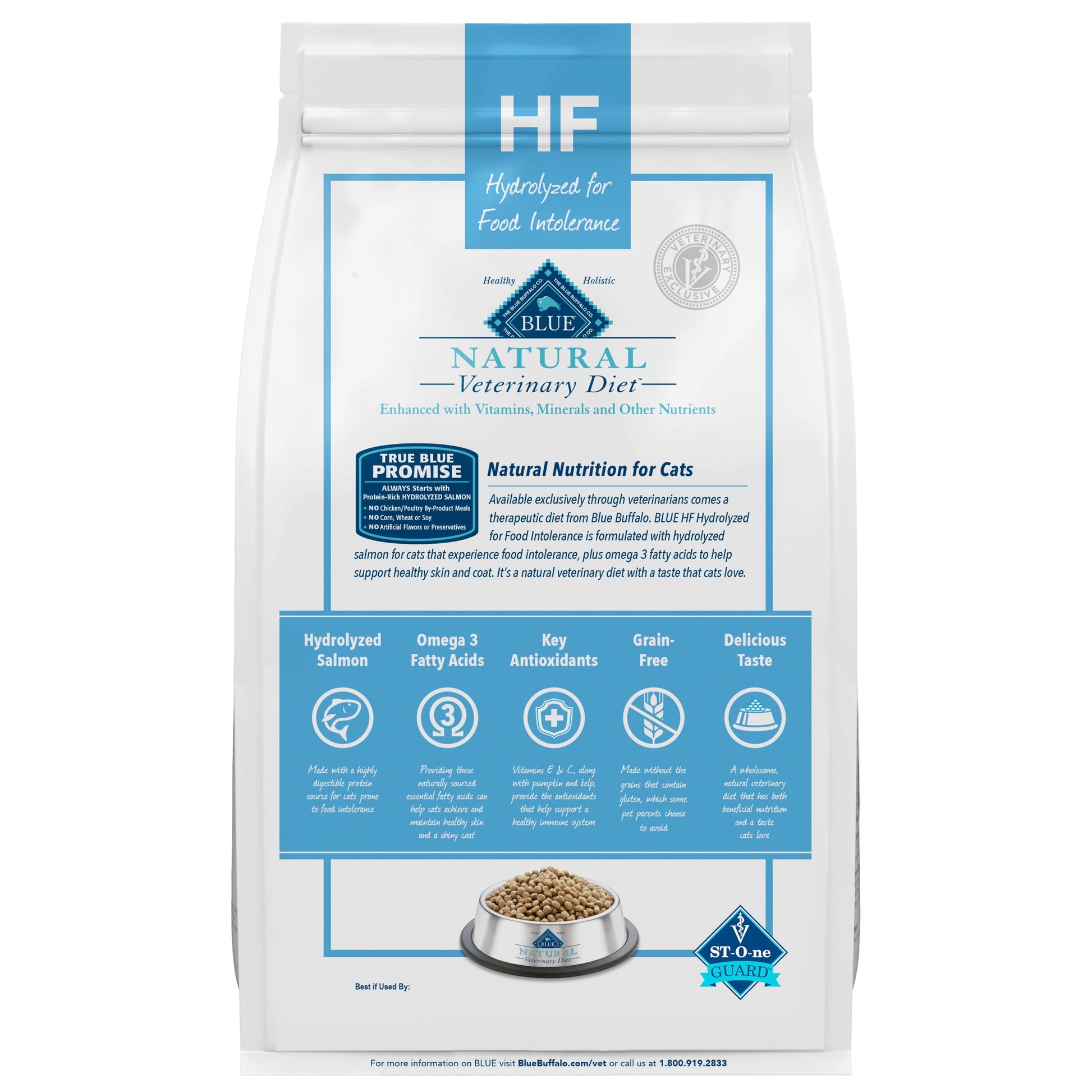 Blue Buffalo Natural Veterinary Diet HF Hydrolyzed Food Intolerance Dry Cat Food, Salmon, 7lb Bag