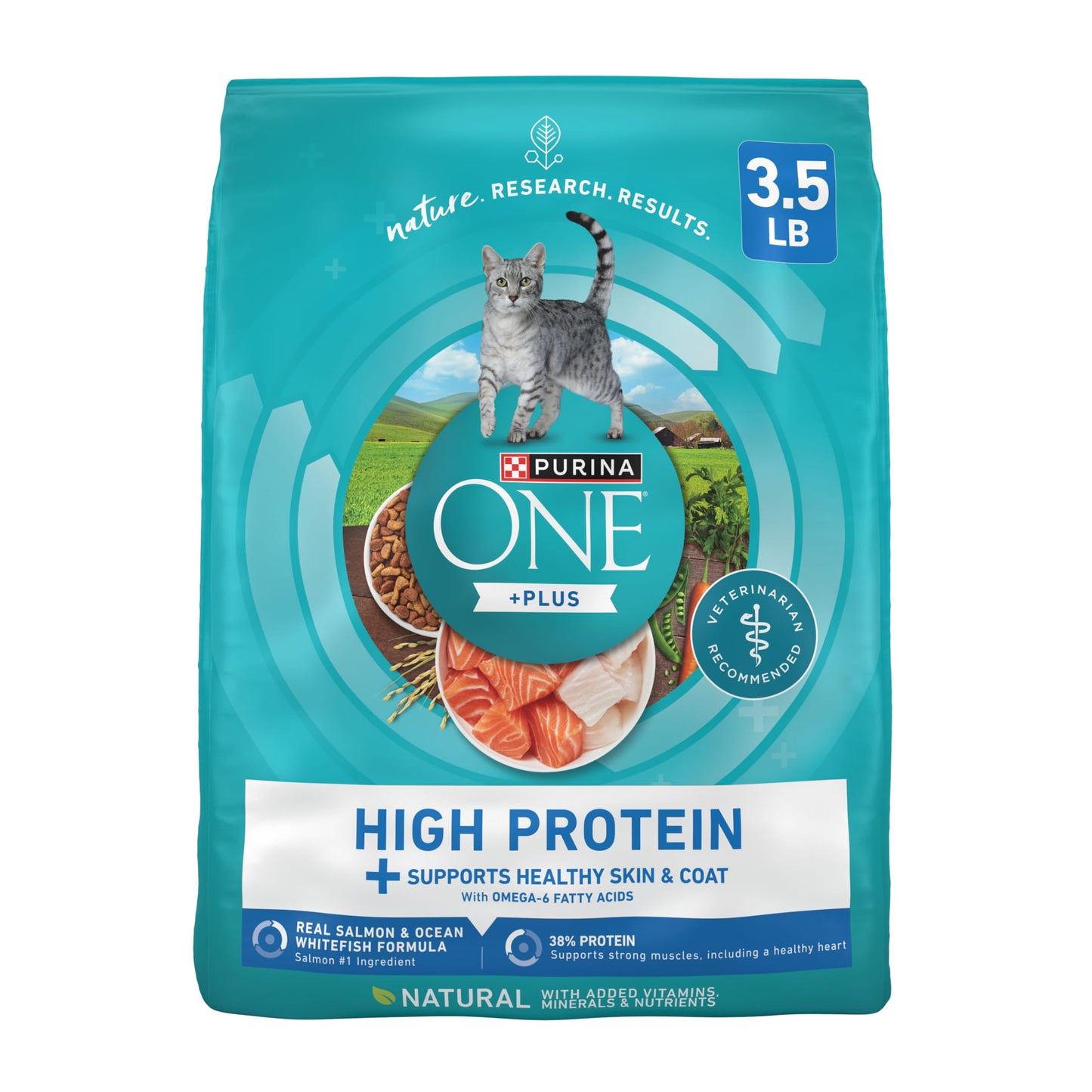 (2 pack) Purina ONE Plus Natural High Protein Dry Cat Food Salmon and Ocean Whitefish Skin and Coat Health Formula, 3.5 lb Bag