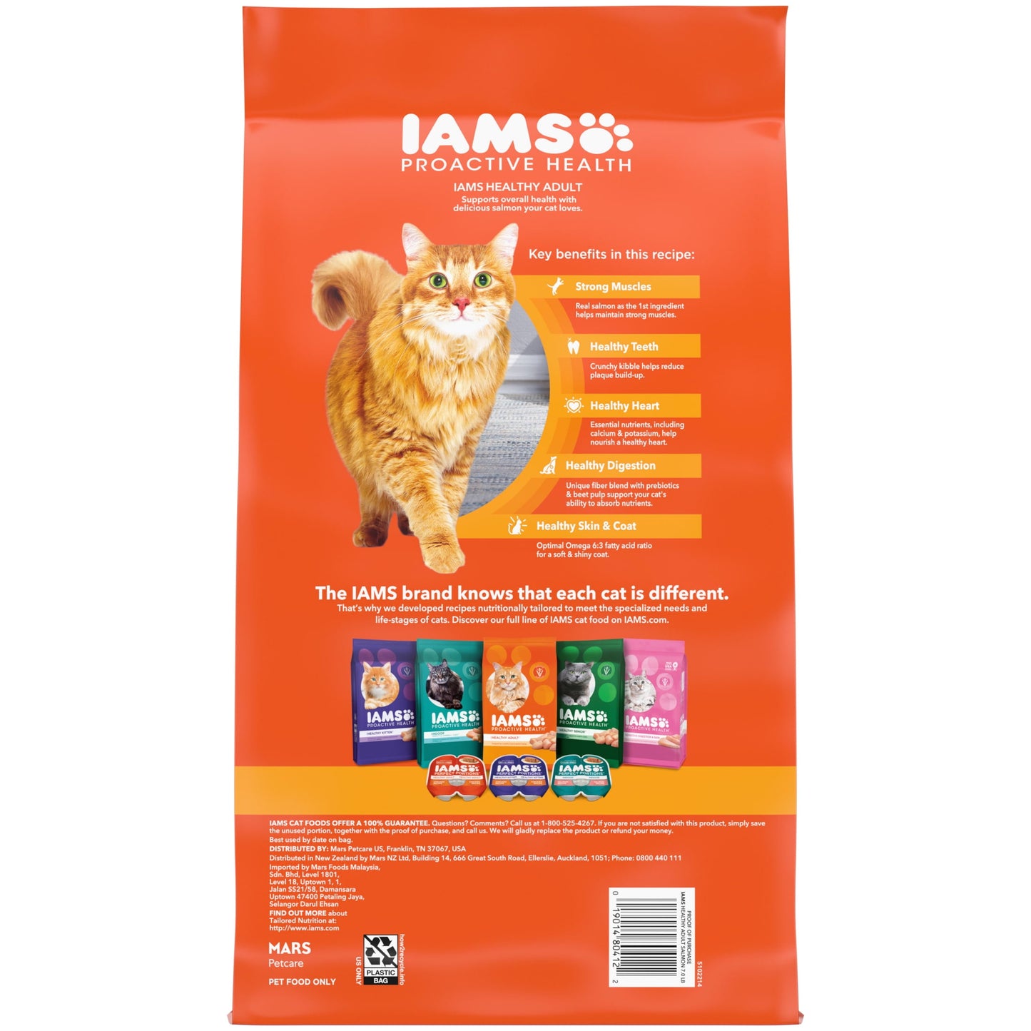 Iams Proactive Health Salmon Flavor Dry Cat Food For Adult Cats, 7 Lb Bag