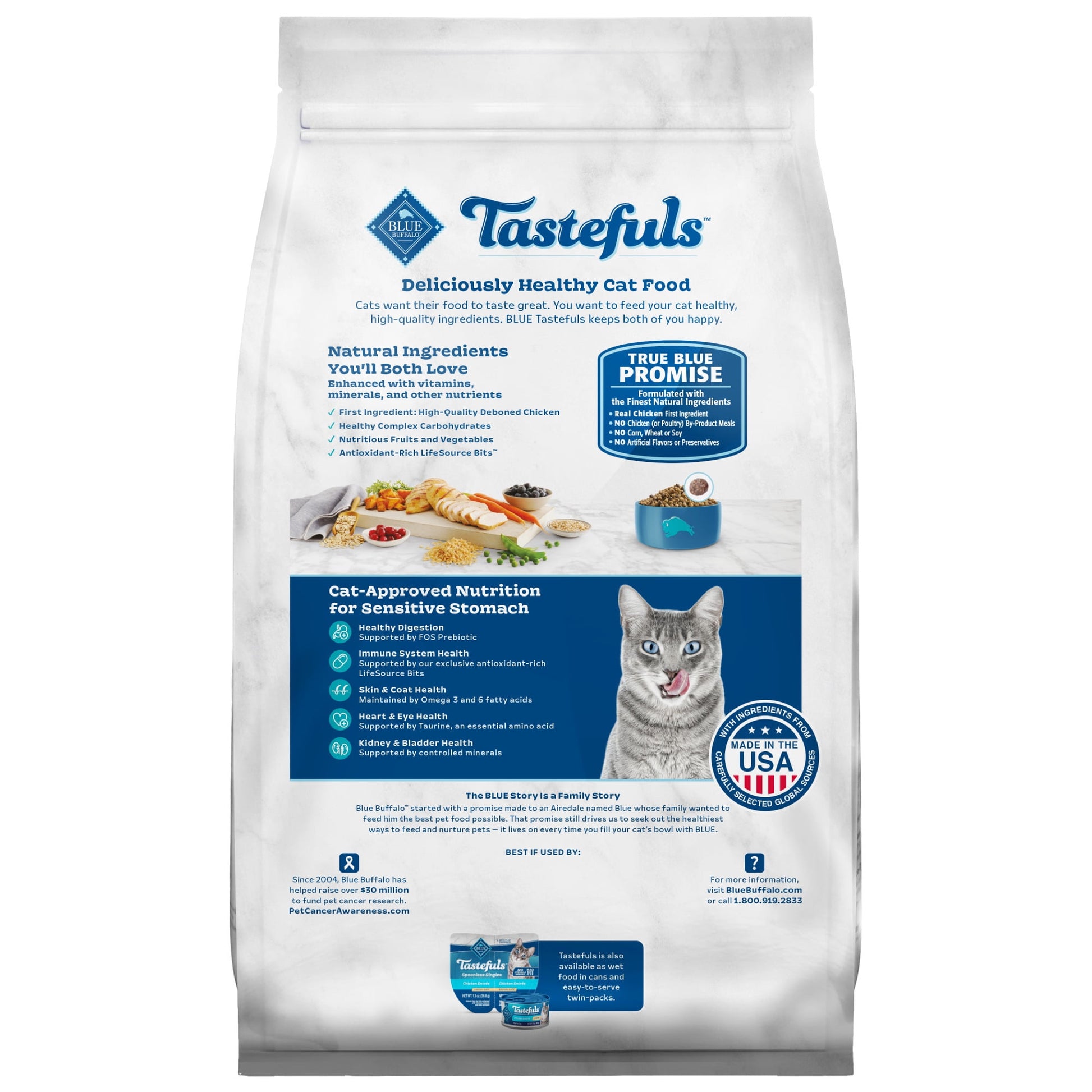Blue Buffalo Tastefuls Adult Dry Cat Food for Sensitive Stomach, Chicken, 7-lb. Bag
